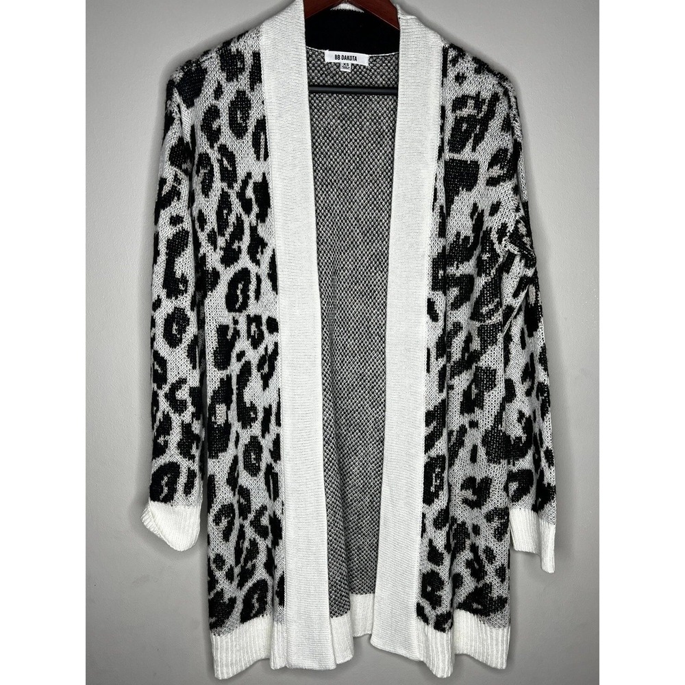 BB Dakota Cardigan Womens XS Black White Leopard Animal Print Boho Chic Indie